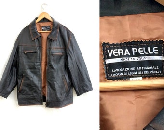 Vintage 90s Brown  Leather Jacket  Men's Real Leather  Bomber  size Large