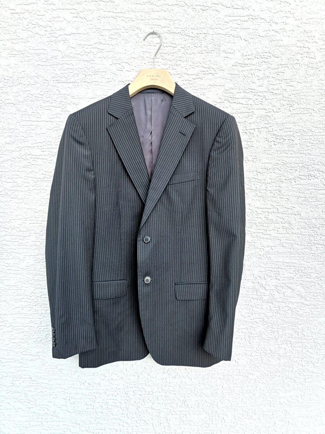 Vintage Z ZEGNA Wool Blazer 46R - Men's Black Grey Pinstripe