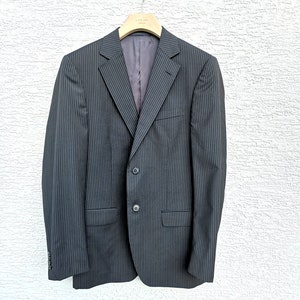 Vintage Z ZEGNA Wool Blazer 46R - Men&#39;s Black Grey Pinstripe Single-breasted Suit Jacket