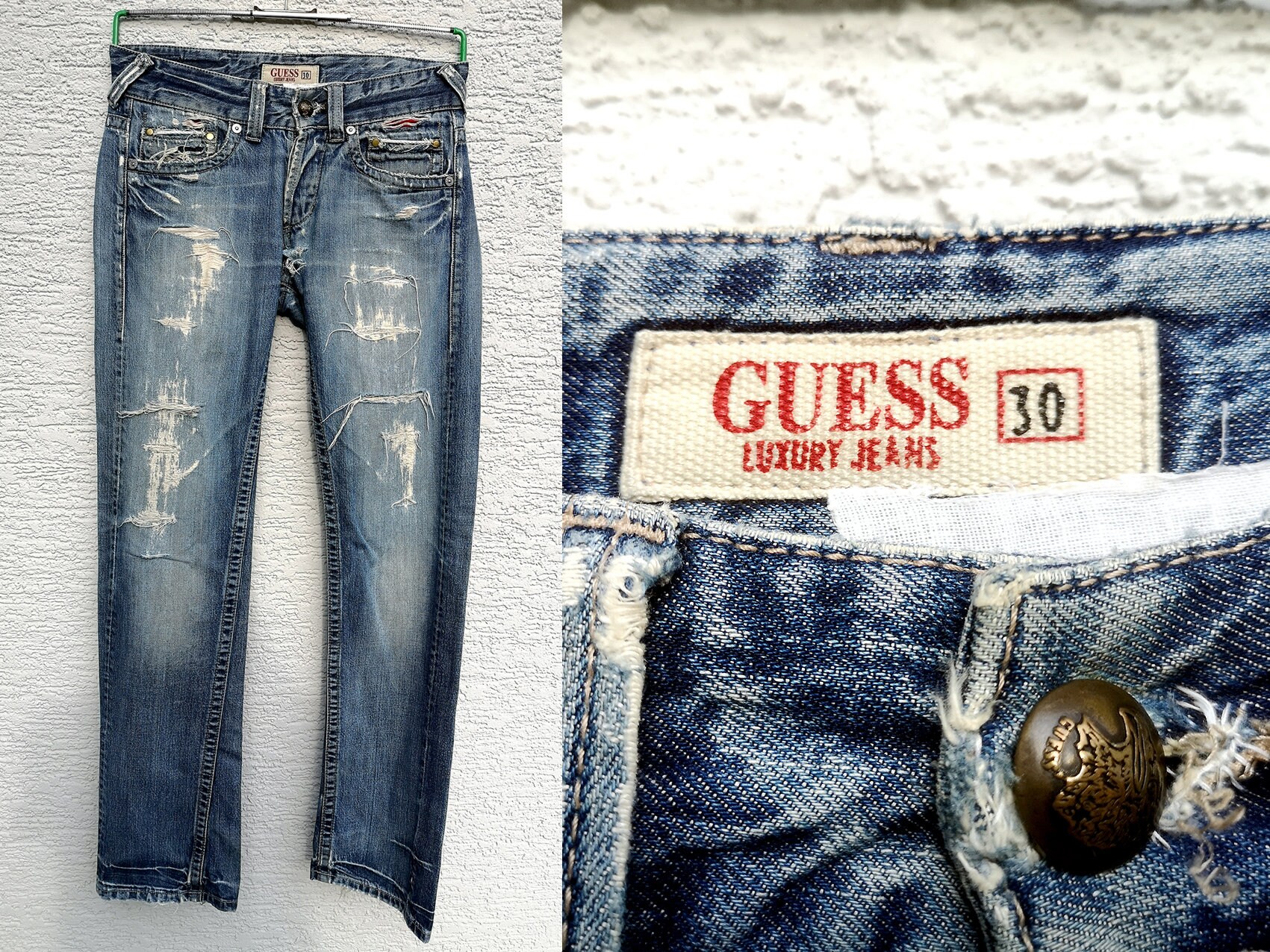 Vintage GUESS Distressed Jeans. Luxury Denim Straight Leg RARE | Etsy  Ireland