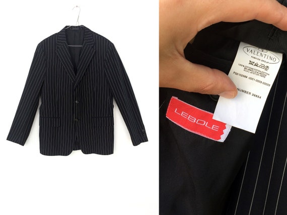 LEBOLE Pinstripe Blazer Size 52 Black and White Striped Men s