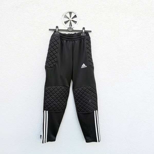 Y2K Adidas Climalite  Men's Black Sport Tracksuit Sweatpants | Quilted Soccer Football Trousers  -size USA-Small  / UK-30  / D/E/ F -Small