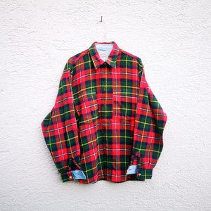 Vintage 1970s Checkered Wool  Shirt - size Large |  Long Sleeve , Grunge