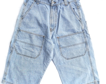 Vintage hellblaue Denim-Zimmermannsshorts – Herren W30 Baggy 90er-Jahre-Skaterhose