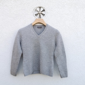 Vintage REPEAT Merino Wool Sweater - Grey Wool Pullover - V-Neck Jumper size IT-42 /XXS