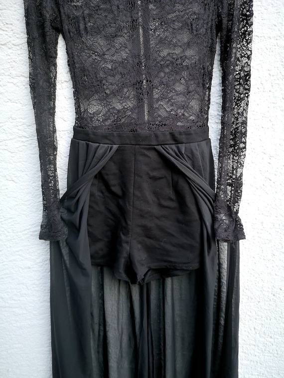Womens 90s Black Lace Playsuit Gothic Style size … - image 7