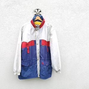 Rare Vintage 1980s Alpiaz Ski Jacket with Hood- Colour Block Nylon Parka size 56 - Vintage Outerwear made in Italy