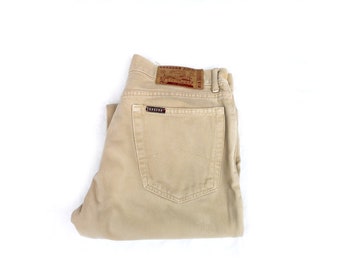 CARRERA Vintage  Mens Beige Distressed Jeans - Classic Fit 31'' Waist Mid Rise Straight Leg Denim Trousers made in Italy