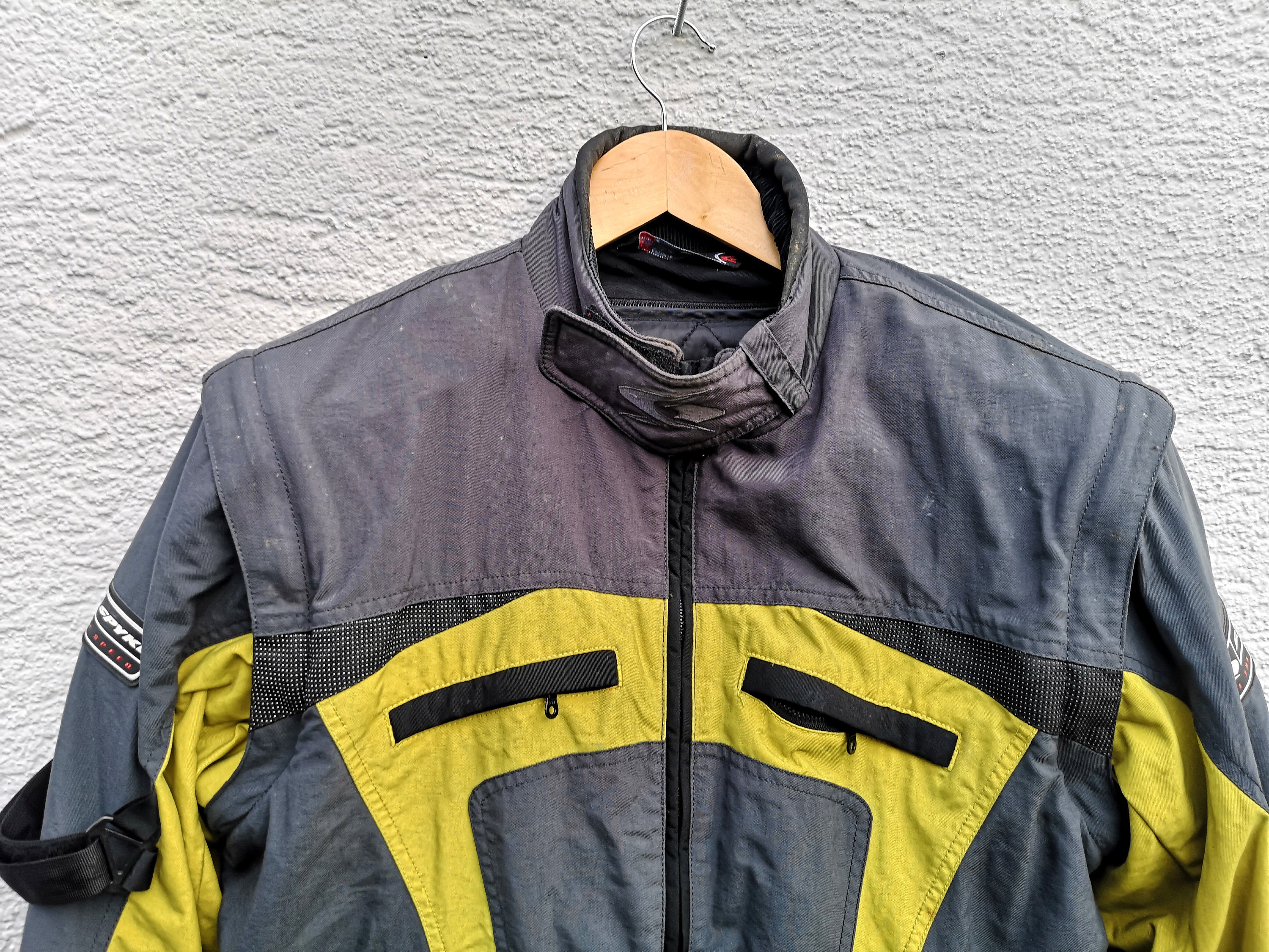Vintage SPYKE Motorcycle Jacket Size Large Lime Yellow Grey Distressed Racing Biker Jacket With Armour Etsy
