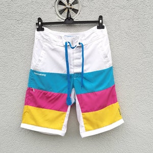 Y2k Multicolored Swim Shorts Supremebeing  -size Small -  Colour Block Swimming Surfer Pants - Men&#39;s Swimwear