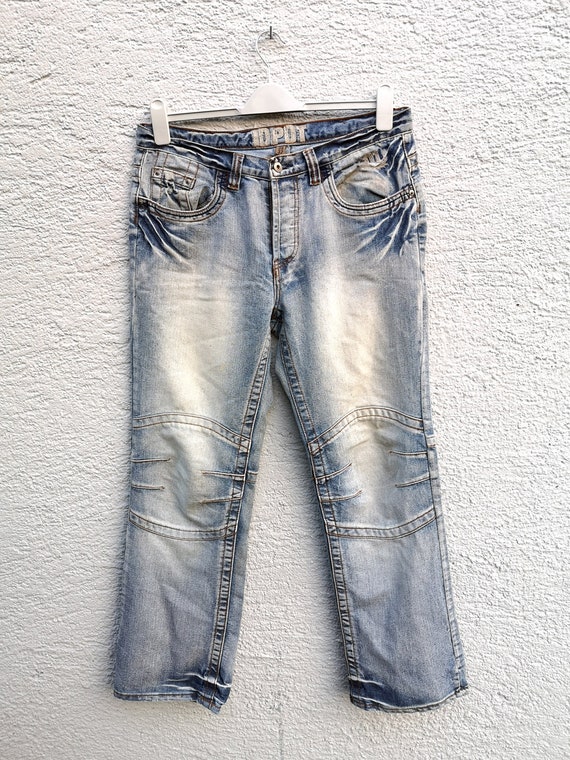 Y2K Bleached Wide Leg Jeans — Distressed Baggy Fit Denim W33 L31 