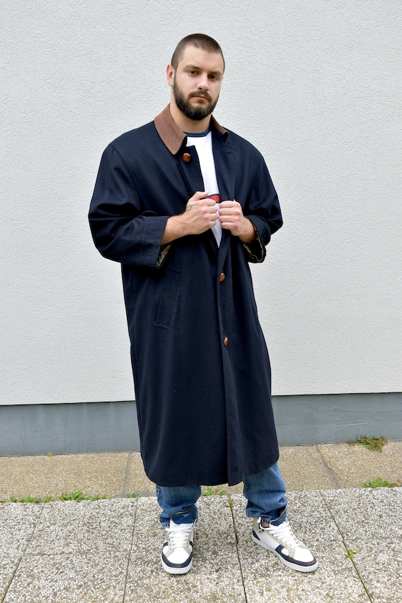 Vintage 80s Blue Workwear Coat . Men Utility Trenc