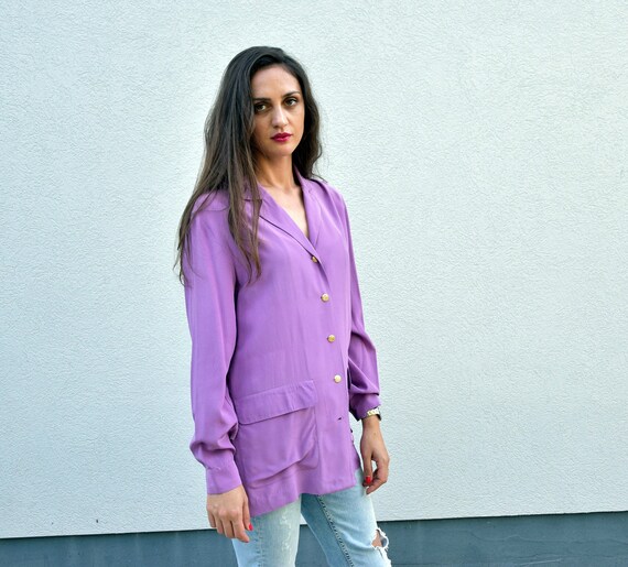 Vintage 90s KRIZIA Silk Blouse Women Minimalist L