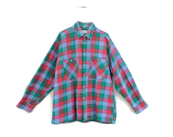 Vintage 90s Grunge  Check Shirt - Men&#39;s Size Large |  Colour Block Design  Long Sleeve Flannel