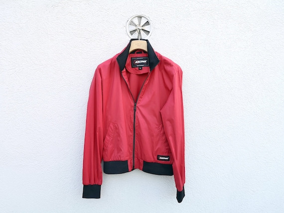 Vintage EASTPAK Windbreaker Jacket - Size Large | Red Nylon Rain 