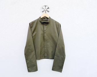 Small Size Men&#39;s  Cropped Army Military Jacket - Olive Green Vintage Workwear Chore Bomber
