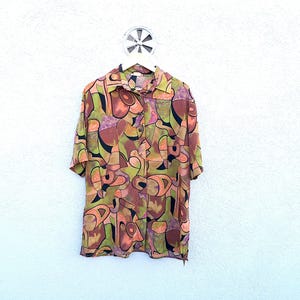 Vintage 80s Psychedelic  Print Oversize Short Sleeve Blouse size 40