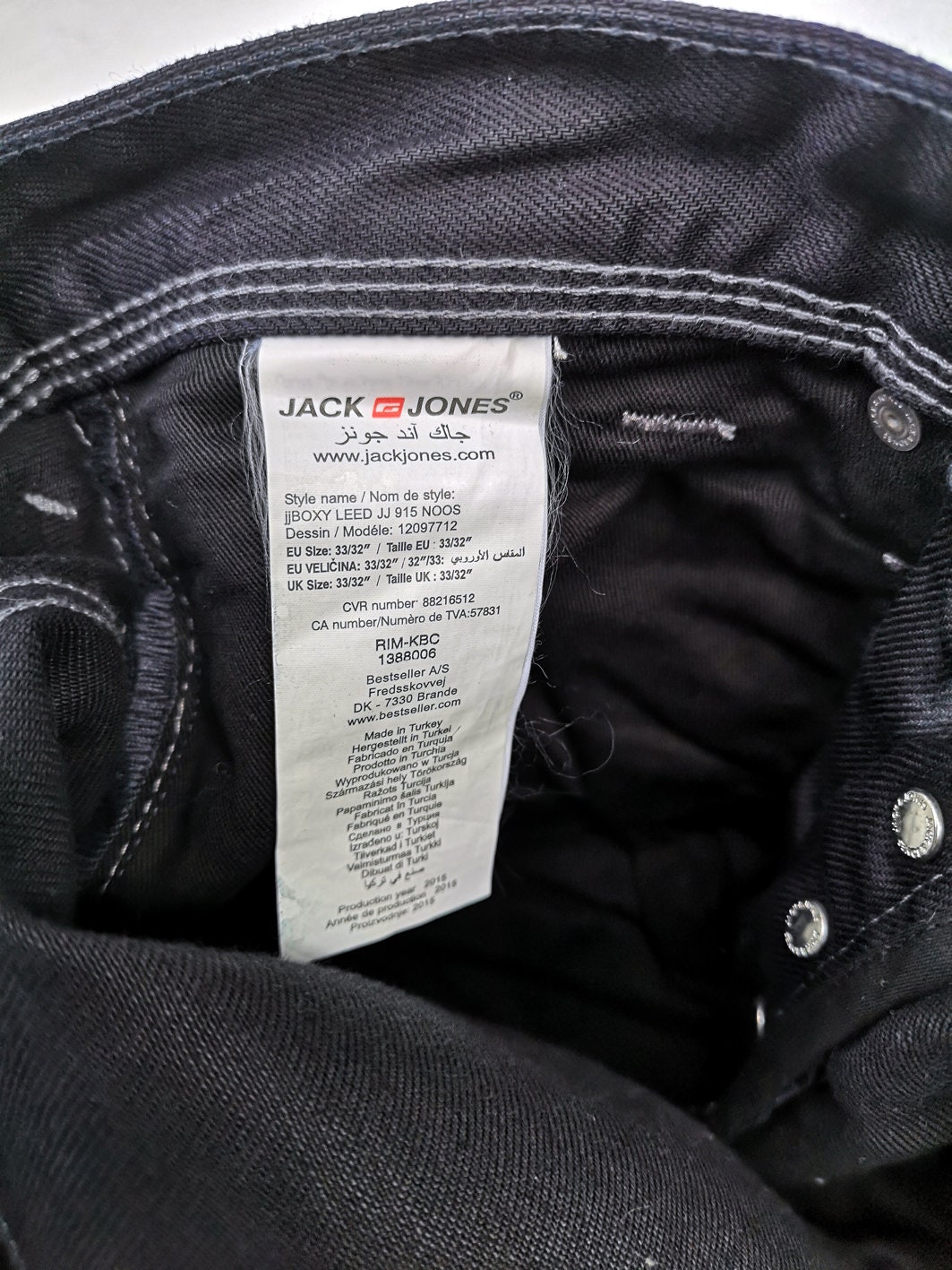 Y2k JACK JONES Dark Indigo Black Mens Jeans Loose Fit Distressed Denim size 33x32