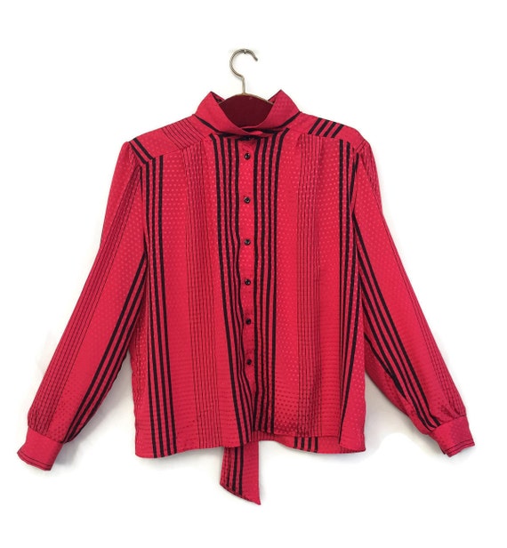 Vintage C A Bow Tie Blusa Mujer Talla 42 Camisa a rayas rojo negro Estilo Preppy Etsy Espana