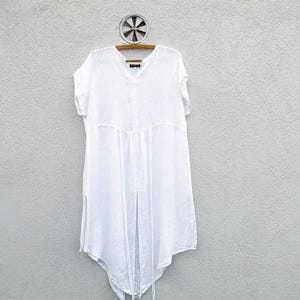 Clean Boho Chic White Linen Vintage Tunic Dress – Sheer Festival Summer Outfit for Women
