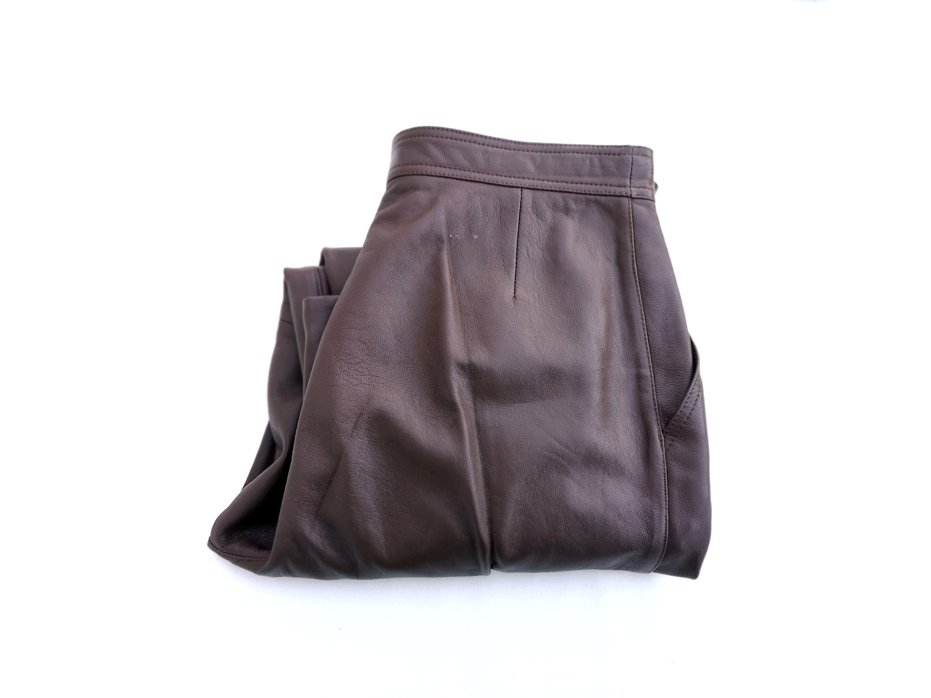 argue Italy micro fleece size①パンツmilk Vintage 80s Brown Leather Pants -womens Size IT-48 /W34