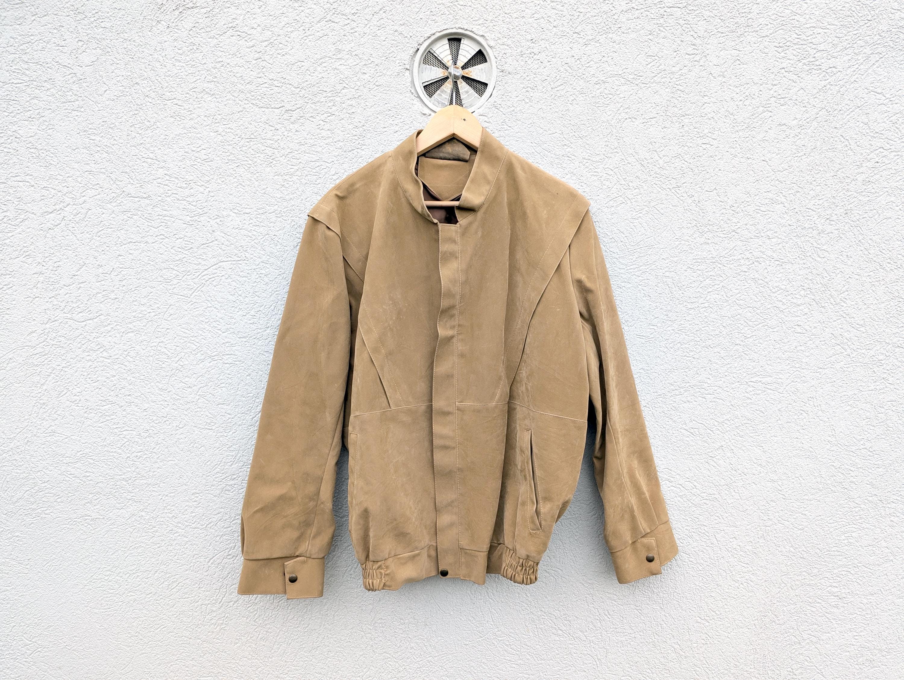 Vintage 80s Italian Faux Suede Bomber Jacket : Stand Collar 