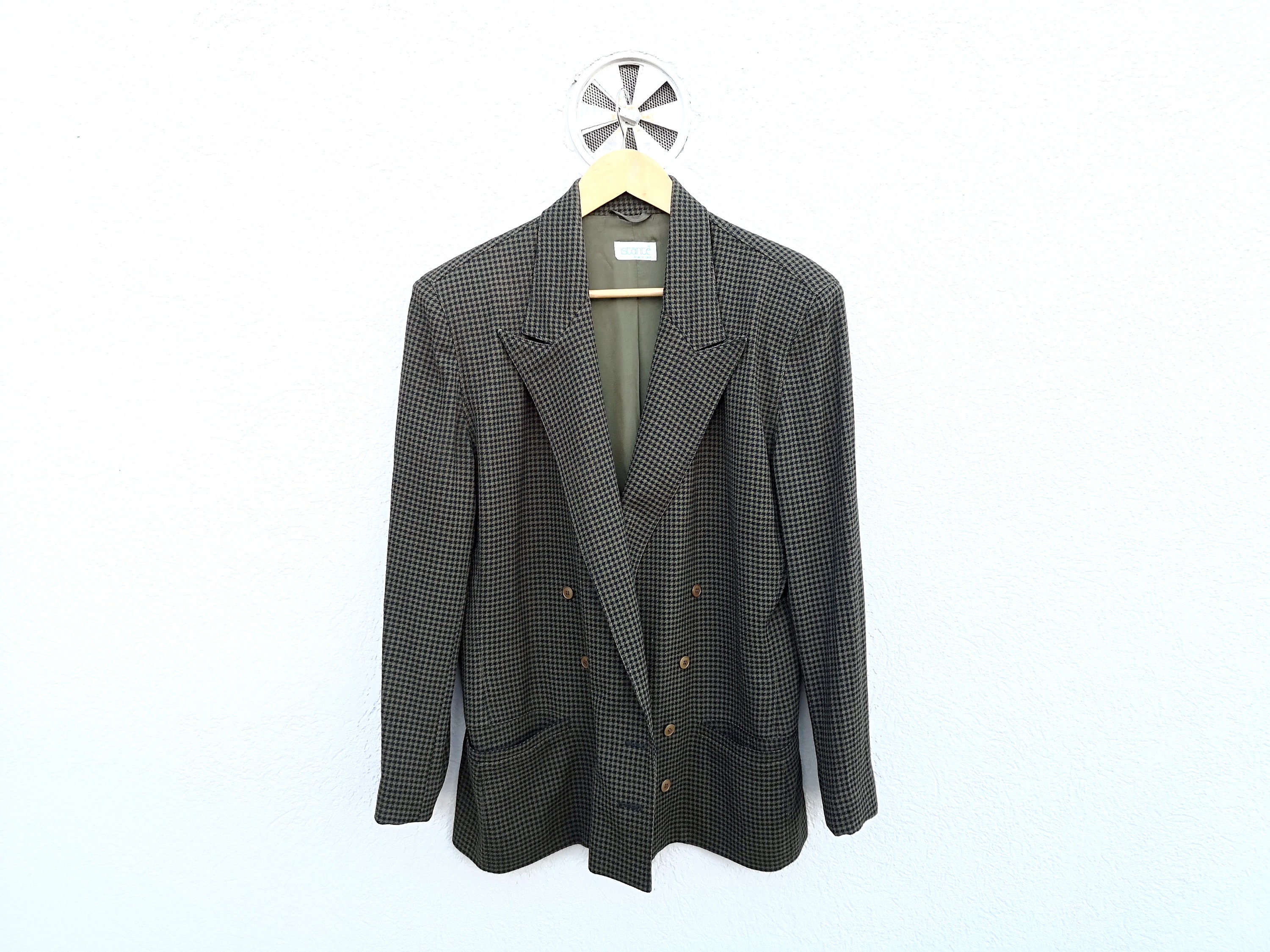 Vintage Istante Versace 80s Wool Blazer | Olive Houndstooth -size 