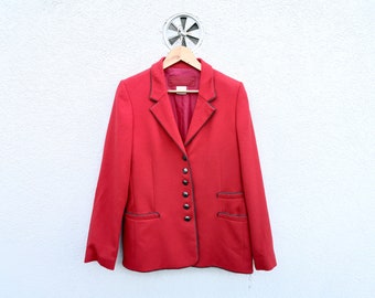 Vintage 90s Rena Lange Red Women's Wool  Suit - Jacket and Skirt Set | Rare Collectible Co-ord  Made in Germany