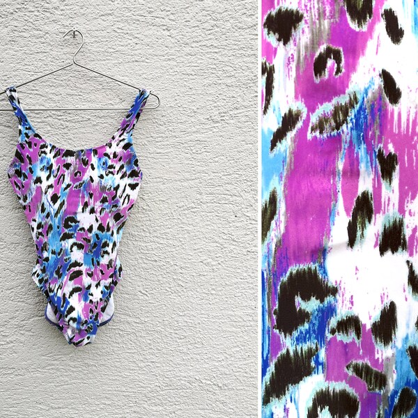 Vintage 90s Leopard Animal Print Swimsuit -  Cheetah Pattern One Piece Bathing Suit