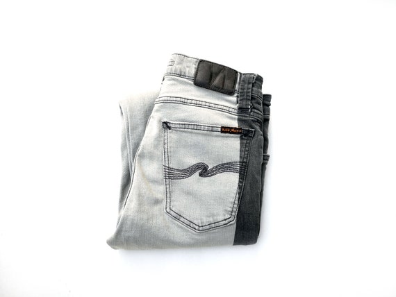 NUDIE High Kai Jeans -grey Black Striped, Organic Sustainable 