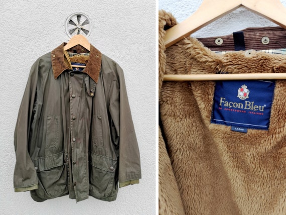 Giacca cerata verde vintage FACON BLEU Taglia grande da uomo Parka Hunter  impermeabile con gilet foderato in pelliccia sintetica -  Italia