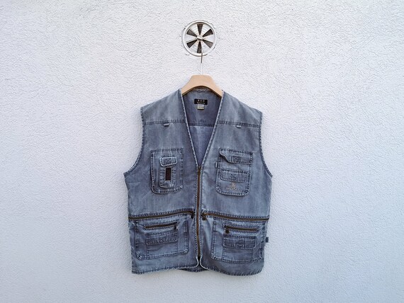 Vintage 80s Fishing Vest Grey Utility 