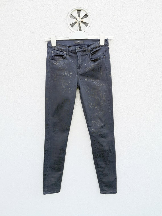 Y2K 7 for All Mankind Python Print Jeans — Blue Snake Skinny Denim