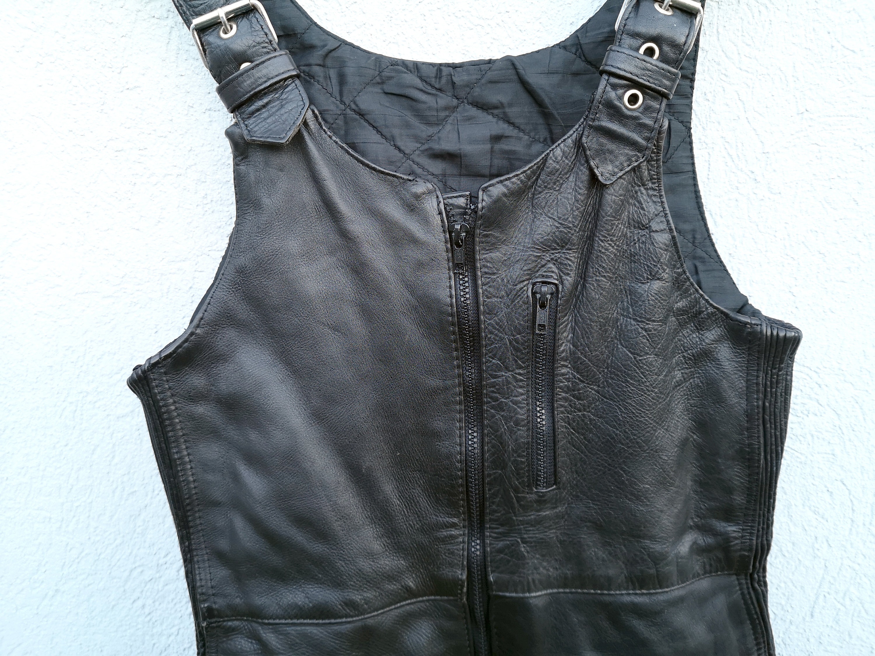 UNUSED LEATHER STRAP VEST (Vintage 80s Black Leather UNUSED LEATHER STRAP VEST (Vintage 80s Black Leather