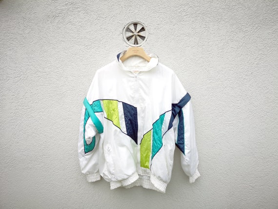 Vintage 90s Shell Jacket, Geometric Print Nylon Track Jacket