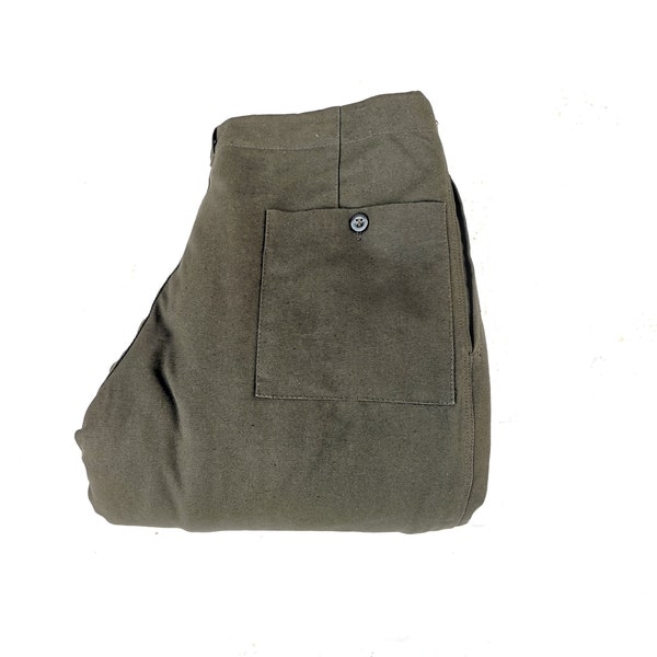 Unisex Vintage 60s- 70s Insulated Worker Pants in Olive Green - | Straight Leg - Button Fly - Military Style Workwear Trousers