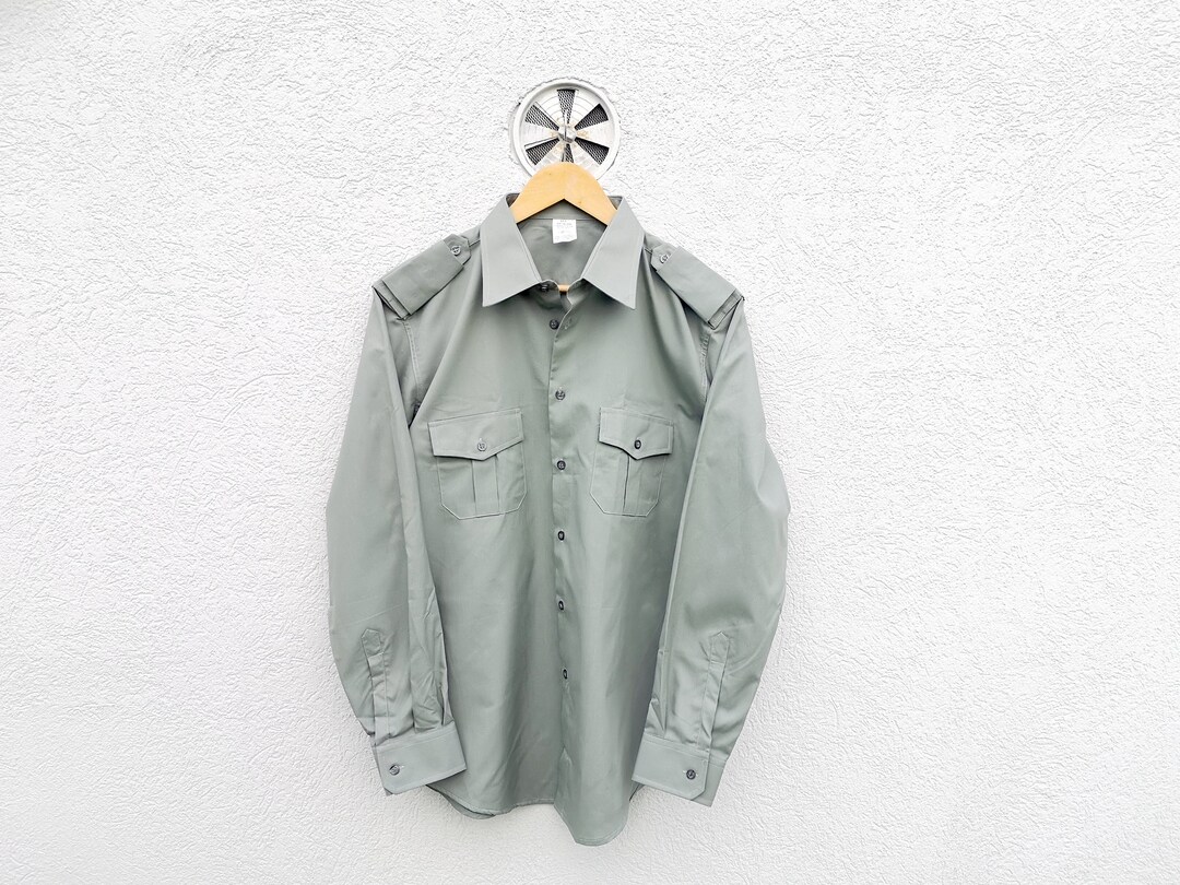 80'S Vintage Long Sleeve Work Shirt Made in USA Men's XL unclear green type Vintage Second Hand main image 1