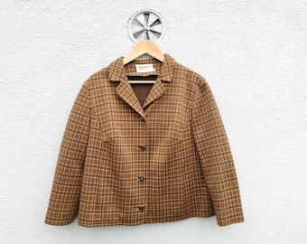 Vintage Agnes B Wool Checkered Jacket: 90s Knit Sleeve, Size Small