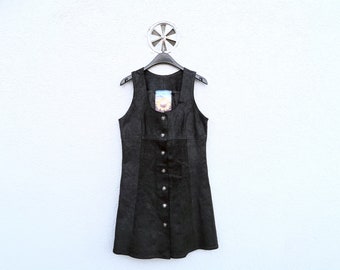 Vintage 80s Black Suede Leather Midi Dress - IT-42