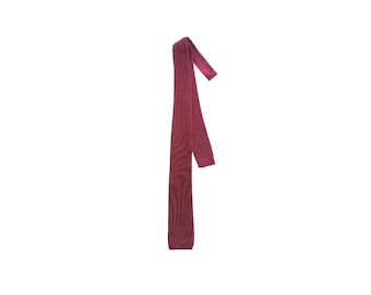 80s Vintage Burgundy Knit Tie - Retro Square Skinny Cravat