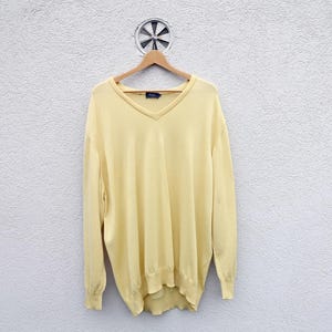 Vintage MAERZ Merino Wool Jumper: Yellow V-Neck Knit Sweater, Size 62
