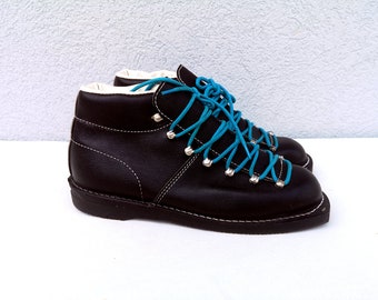 Black Hiking Leather  Boots  size EUR 44 - Rare Deadstock Vintage 80s ALEMANIA GARMISCH  Mens Shoes