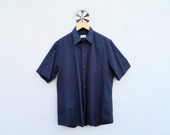 Vintage 1980s 1990s Blue Workwear Oxford Short Sleeve Shirt. Cotton ...