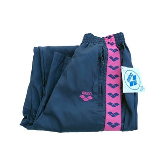 80s Arena Blue Shell Nylon Sweatpants - Unisex Medium Made in Italy , Deadstock Vintage