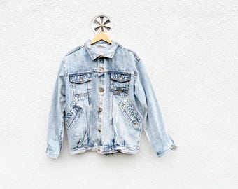 Veste en jean surdimensionnée Y2K délavée à l'acide avec style grunge authentique Homme Grande