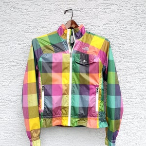 THE NORTH FACE Shell Jacket -  Plaid Pattern, Rainbow color -  Full Zip Sport Windbreaker size Small