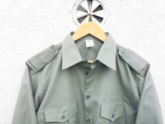 Military Green Vintage 80s Workwear Uniform Shirt… - image 5