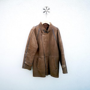 Manteau en peau de mouton retournée marron unique - pardessus en cuir vintage des années 70 - manteau en peau de mouton véritable, veste en fourrure d'agneau pour hommes, manteau d'hiver chaud
