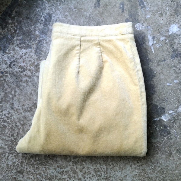 Canary Yellow Vintage Belfe Wide Leg Pants - IT Size 46  |  Cropped Hem Cotton Frottee  Low-Rise Trousers made in Italy