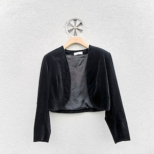 Vintage 80er Jahre Damen Schwarze Samt Puff Ärmel Bolero Jacke Made in Italy